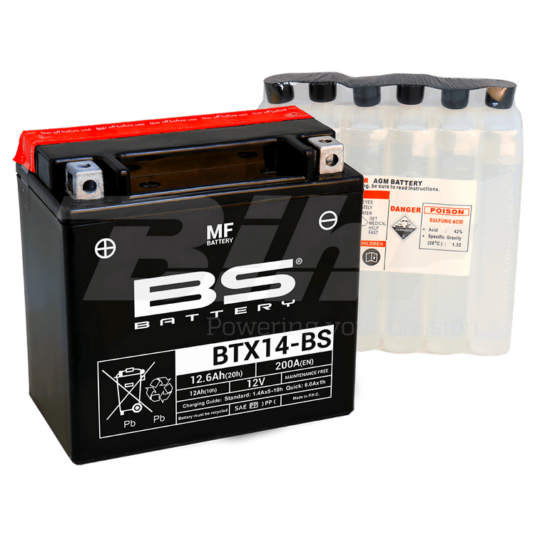 BS Bateria BTX14-BS,YTX14-BS 12v200A 12.6Ah 150x87x145+i