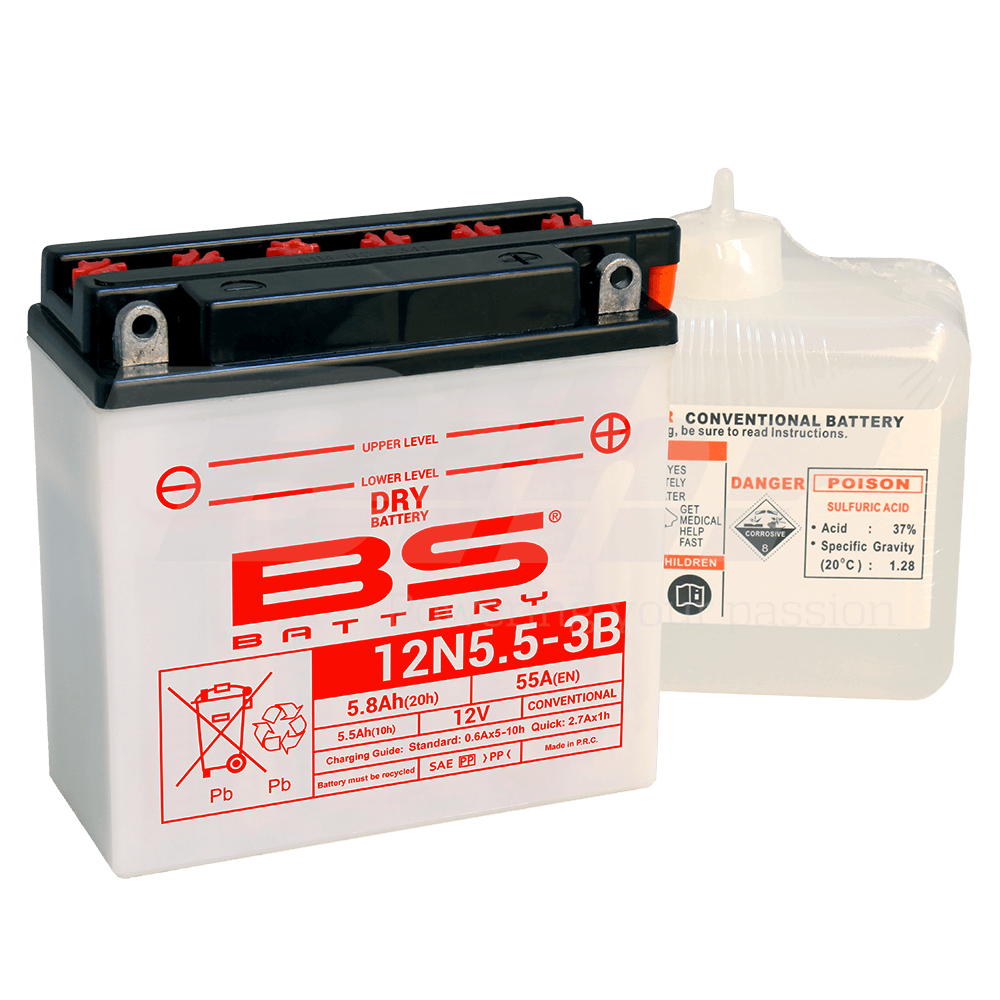 BS Battery 12v 5.5Ah 135x60x130mm 12N5.5-3B c/Electrolito 14844
