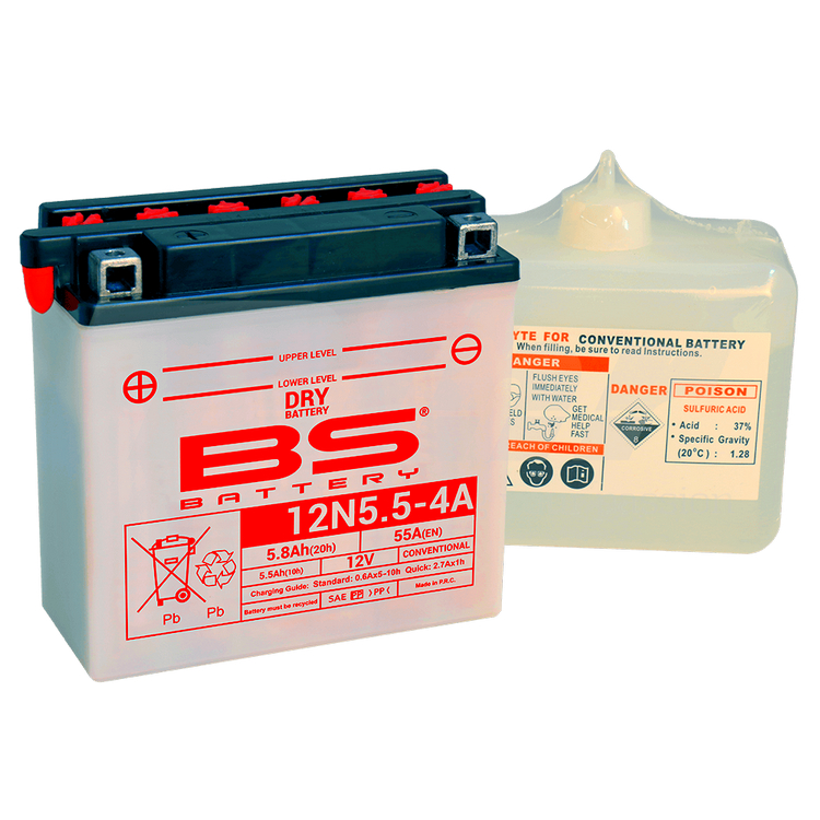 BS Bateria Moto=YUASA 12N5.5-4A 12v 5.8Ah 55A 135x60x130 14845+I