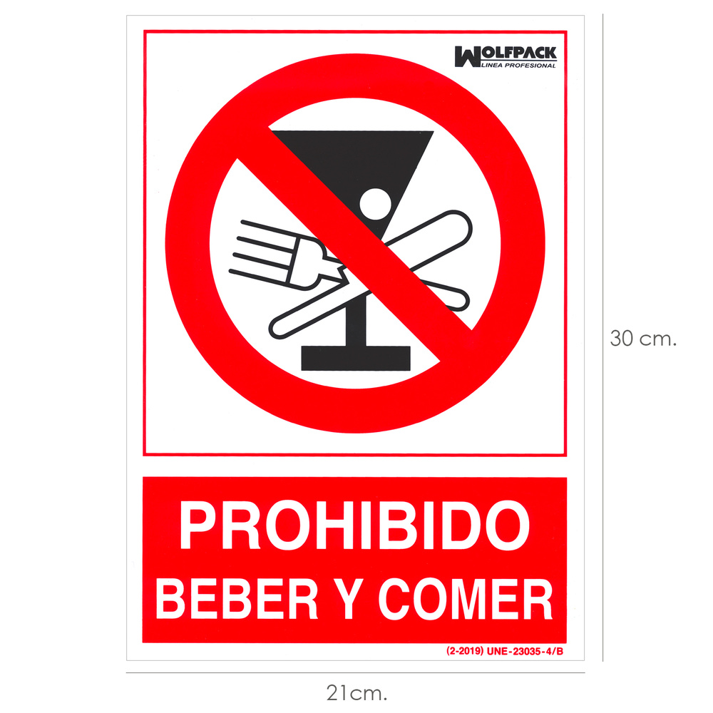 Cartel Prohibido Beber y Comer 30X21cm FUENTES CAMPINGS SITIOS P