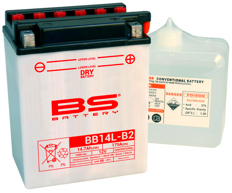 BS Bateria YB14L-A2 BB14L-A2 12v 175A 14.7Ah 134x89x166+D