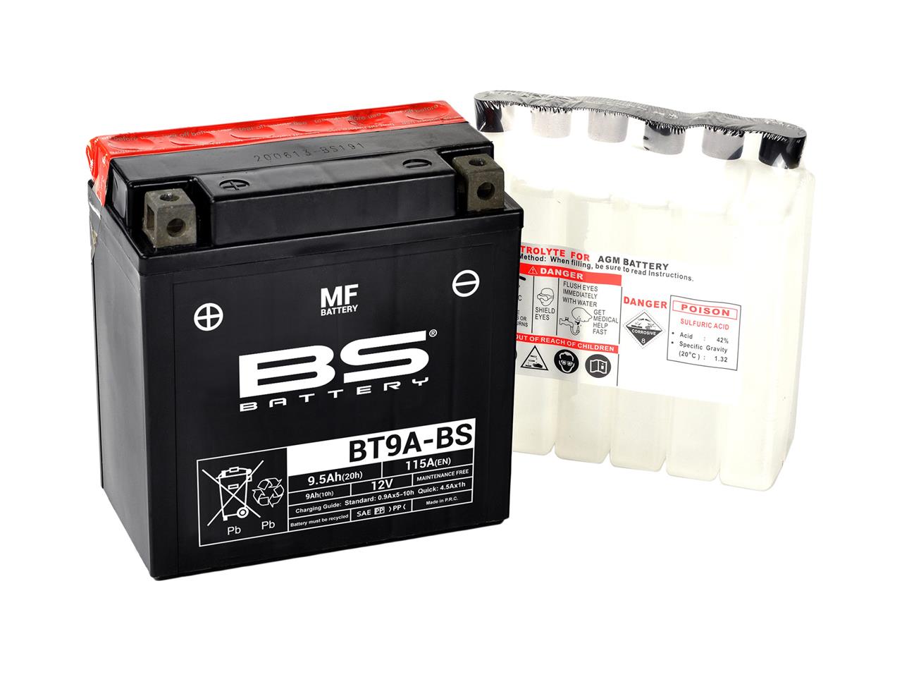 BS Bateria AGM+MF SLA BT9A-BS,YB9-B 12v 120A 9.5Ah +135x75x139