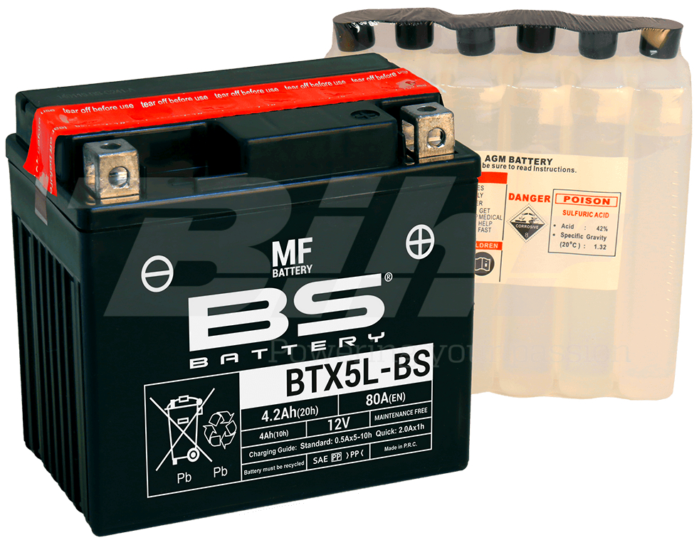 BS Bateria AGM+MF YTX5L-BS,BTX5L-BS 12v 80A 4.2Ah 113x70x105+