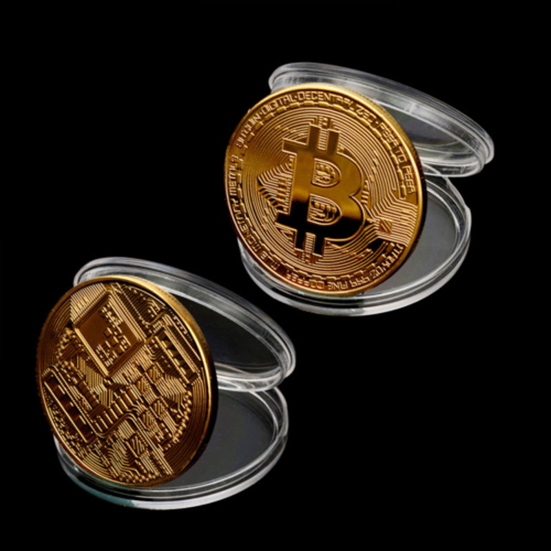 Bitcoin Moneda Fisica Bañada Oro c/Estuche Protector Coleccion