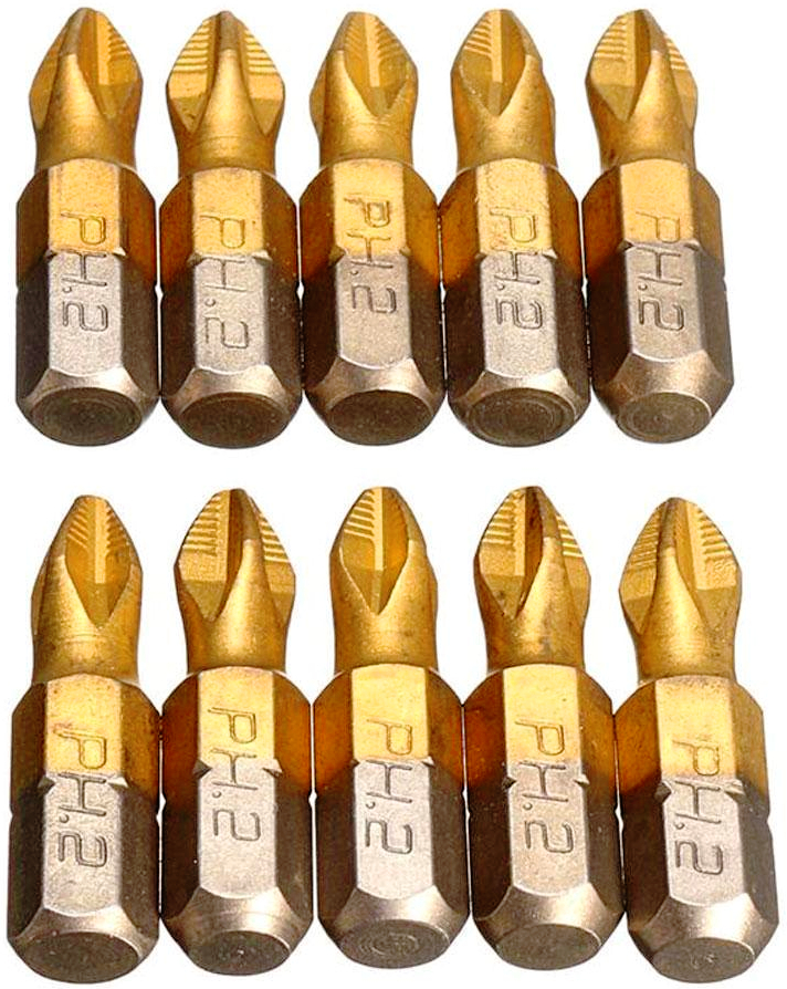 10 pzs 25mm Puntas Atornillar PH2 1/4" Hex Titan Antideslizantes