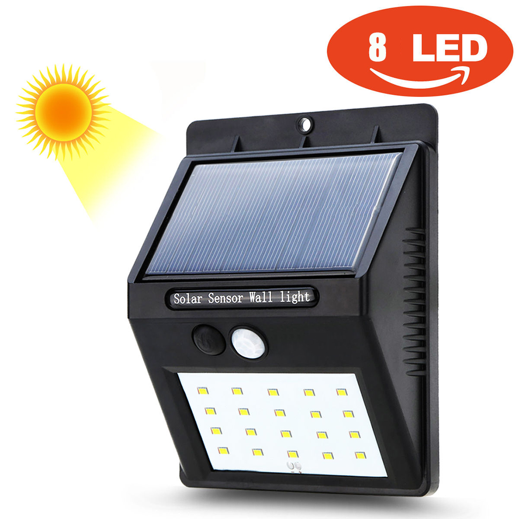 Lampara Luz Solar Pared Jardin c/Sensor PIR Mov. 8 Leds Lampara Luz Solar Pared Jardin c/Sensor PIR Mov. 8 Leds