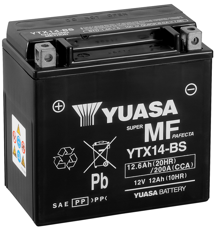 YUASA Bateria VRLA YTX14-BS,YTX14 12v 200A 12.6Ah 150x87x145+i